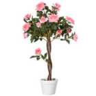 Outsunny 3' Artificial Rose Tree Fake Decorative Pot Pink