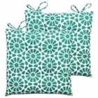 Furn. Geometric Mosaic Pintuck Polyester Filled Seat Pads With Ties (pack Of 2) Cotton Teal