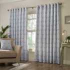 Paoletti Horto Embroidered Ringtop Eyelet Curtains (Pair) Polyester Blue (168X183Cm)