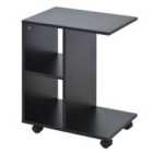 HOMCOM C Shape End Table Storage Unit With 2 Shelves 4 Wheels Black
