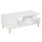 HOMCOM Modern Minimalist Storage Coffee Table White With Drawer Wood Legs And Handles