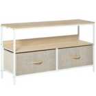 HOMCOM TV Stand With 2 Foldable Linen Fabric Drawers Maple Wood Finish