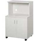 HOMCOM Kitchen Storage Unit Microwave Cart Trolley With Wheels Cable Hole White