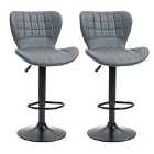 HOMCOM Bar Stools Set Of 2 Adjustable Height Swivel PU Faux Leather Bar Chairs Grey