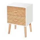 HOMCOM Nordic Style 2 Drawers Chevron Bedside Table White And Natural Wood Colour