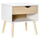 HOMCOM Minimalist Bedside Table w/Drawer, Shelf Oak/White