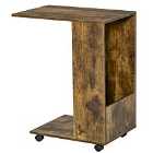HOMCOM Mobile Over Bed Side Table For Laptop Coffee With Storage Rustic Wood Finish