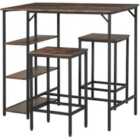 HOMCOM Industrial Bar Height Dining Table Set 3 Pieces With Built In 3 Tier Shelf