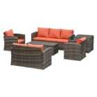 Outsunny 6 Pcs Patio Rattan Sofa Set Conversation Furniture W/ Storage and Cushion