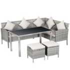 Outsunny 6Pcs Rattan Sofa Set Coffee Table Footstool Outdoor W/ Cushion - Beige