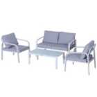 Outsunny 4Pcs Garden Loveseat Chairs Table Furniture Aluminum W/ Cushion, White