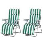 Outsunny Set of 2 Cushioned Sun Lounger Reclining Chairs - Green/White