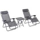 Outsunny 3pc Zero Gravity Chair and Table Set w/ Cup Holders - Light Grey