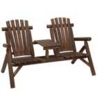 Outsunny 2 Seat Wood Patio Chair Bench - Carbonised Wood