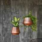 Ivyline Indoor Soho Aged Copper Hanging Planter With Leather Strap - H15Cm X D21Cm