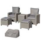 Outsunny 2 Seat Rattan Lounge Set with Footstools and Coolbar- Grey