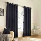 Furn. Ellis Windowpane Check Ringtop Eyelet Curtains (Pair) Polyester Navy (168X183Cm)