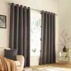 Furn. Ellis Windowpane Check Ringtop Eyelet Curtains (Pair) Polyester Grey (168X229Cm)