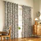 Furn. Reno Geometric Tile Ringtop Eyelet Curtains (Pair) Polyester Cotton Charcoal/Gold (229X183Cm)
