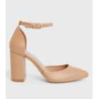 Camel Pointed Block Heel Court Shoes