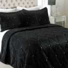 Paoletti New Diamante Velvet Bedspread & Pillowcase Shams Pair Polyester Black