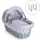 Cotton Dream Grey Wicker Moses Basket in Grey & Grey Deluxe Rocking Stand - Grey