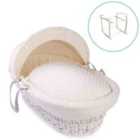 Dimple White Wicker Moses Basket in Cream & White Deluxe Rocking Stand - Cream
