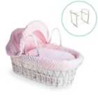 Dimple White Wicker Moses Basket in Pink & White Deluxe Rocking Stand - Pink