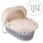 Dimple Grey Wicker Moses Basket in Cream & Grey Deluxe Rocking Stand - Cream