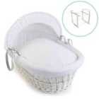 Waffle White Wicker Moses Basket in White & White Deluxe Rocking Stand - White