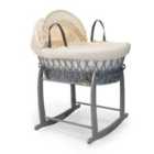 Waffle Grey Wicker Moses Basket in Cream & Grey Deluxe Rocking Stand - Cream