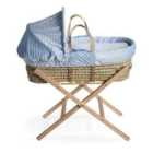 Dimple Palm Moses Basket in Blue & Natural Folding Stand - Blue
