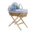 Waffle Palm Moses Basket in Blue & Natural Folding Stand - Blue