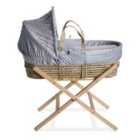 Dimple Palm Moses Basket in Grey & Natural Folding Stand - Grey