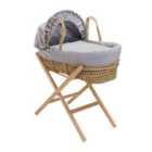 Waffle Palm Moses Basket in Grey & Natural Folding Stand - Grey