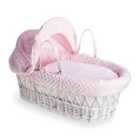 Dimple White Wicker Moses Basket - Pink