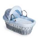 Dimple Grey Wicker Moses Basket - Blue
