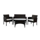 4pc Rattan Garden Furniture Set w/ Cover - Black