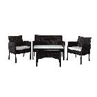 4 Piece Rattan Garden Furniture Set - Black