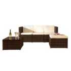 3Pc Rattan Garden Patio Furniture Set - Sofa Footstool & Coffee Table - Brown