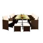 12 Seater Rattan Outdoor Garden Furniture Set - 8 Chairs 4 Stools & Dining Table - Gold