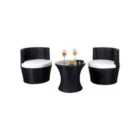 3 Piece Rattan Bistro Patio Garden Furniture Set - Table & 2 Chairs With Waterproof Cover - Black