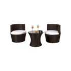 3 Piece Rattan Bistro Patio Garden Furniture Set - Table & 2 Chairs - Chocolate Brown