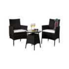 3Pc Rattan Bistro Set Garden Patio Furniture - 2 Chairs & Coffee Table - Black