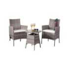 3Pc Rattan Bistro Set Garden Patio Furniture - 2 Chairs & Coffee Table - Grey