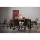 Cannes Dark Oak 6-8 Seater Dining Table & 6 Fontana Tan Faux Suede Fabric Chairs Black Legs