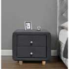 SleepOn Linen Fabric 2 Drawer Bedside Table With Oak Feet And Handles Grey