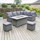 Pacific Lifestyle Barbados Relaxed Dining Corner Set with Fire Pit Table - Slate Grey