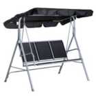 Outsunny Metal Swing Chair Garden Hammock 3 Seater Patio Bench Canopy Lounger - Black