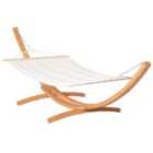 Outsunny Outdoor Garden Hammock Swing Hanging Bed With Wooden Stand For Patio - White